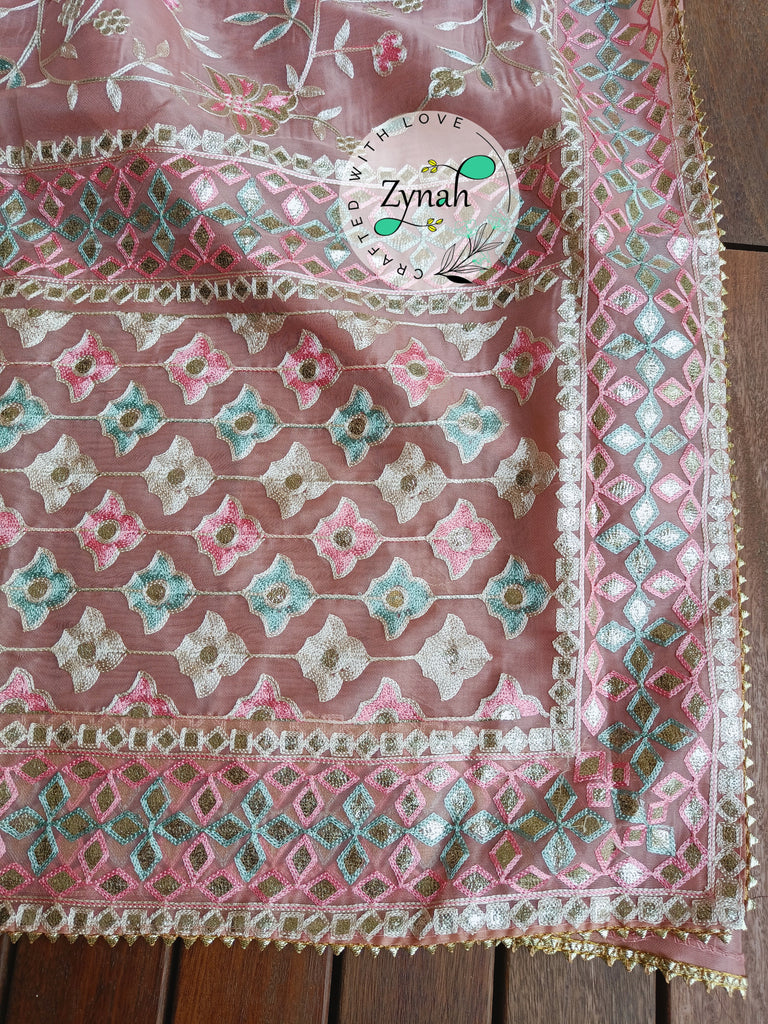 Zynah Pure Organza Silk Saree with Gotapatti Lace, Foil & Thread Embroidery Work; Custom Stitched/Ready-made Blouse, Fall, Petticoat; Shipping available USA, Worldwide