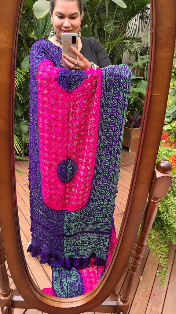 Zynah Pure Gajji Silk Designer Bandhani Saree with Trending Big Border; Custom Stitched/Ready-made Blouse, Fall, Petticoat; Shipping available USA, Worldwide