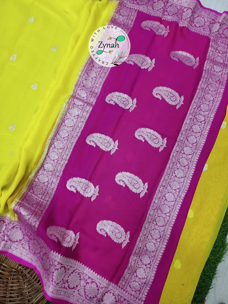 Zynah Pure Banarasi Handloom Khaddi Georgette Saree with Zari Weave; Custom Stitched/Ready-made Blouse, Fall, Petticoat; Shipping available USA, Worldwide
