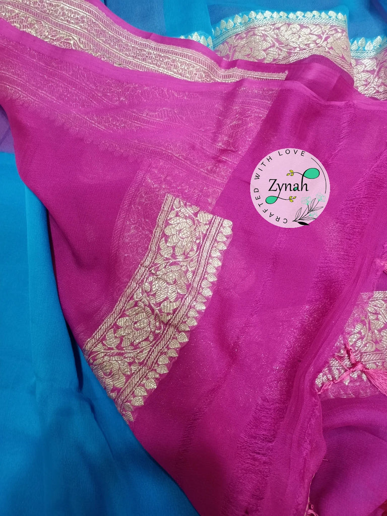 Zynah Pure Banarasi Handloom Khaddi Georgette Saree with Zari Weave; Custom Stitched/Ready-made Blouse, Fall, Petticoat; Shipping available USA, Worldwide
