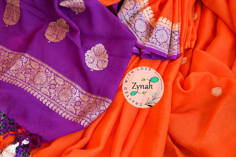 Zynah Pure Banarasi Handloom Khaddi Georgette Saree, Zari Weave; Custom Stitched/Ready-made Blouse, Fall, Petticoat; Shipping available USA, Worldwide