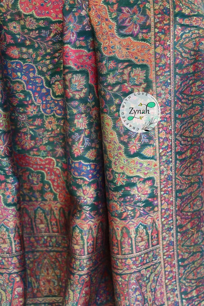 Zynah Pure Silk Kani Jamawar Saree with Grand Pallu & Border; Custom Stitched/Ready-made Blouse, Fall, Petticoat; Shipping available USA, Worldwide