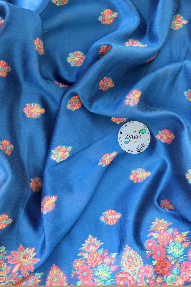 Zynah Pure Silk Kani Jamawar Saree with Butis Body, Grand Pallu & Border; Custom Stitched/Ready-made Blouse, Fall, Petticoat; Shipping available USA, Worldwide