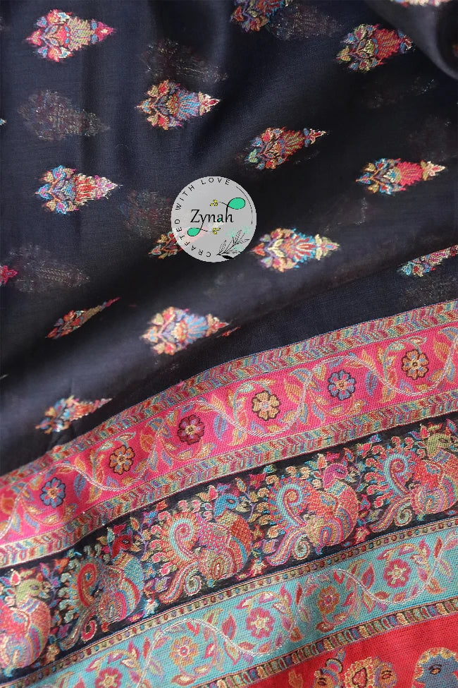 Zynah Pure Silk Kani Jamawar Saree with Butis Body, Grand Pallu & Border; Custom Stitched/Ready-made Blouse, Fall, Petticoat; Shipping available USA, Worldwide