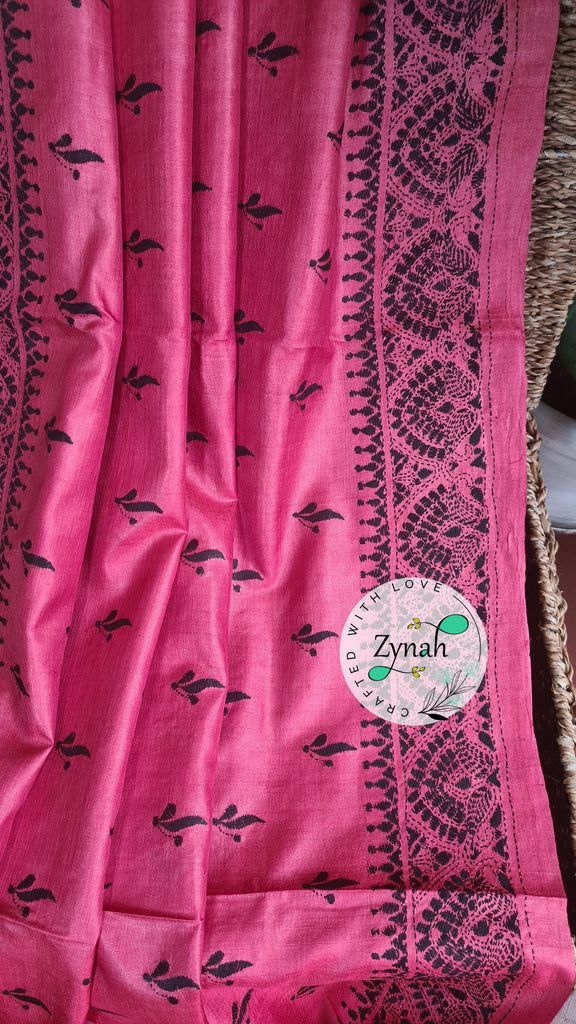 Zynah Pure Tussar Silk Kantha Saree; Custom Stitched/Ready-made Blouse, Fall, Petticoat; Shipping available USA, Worldwide