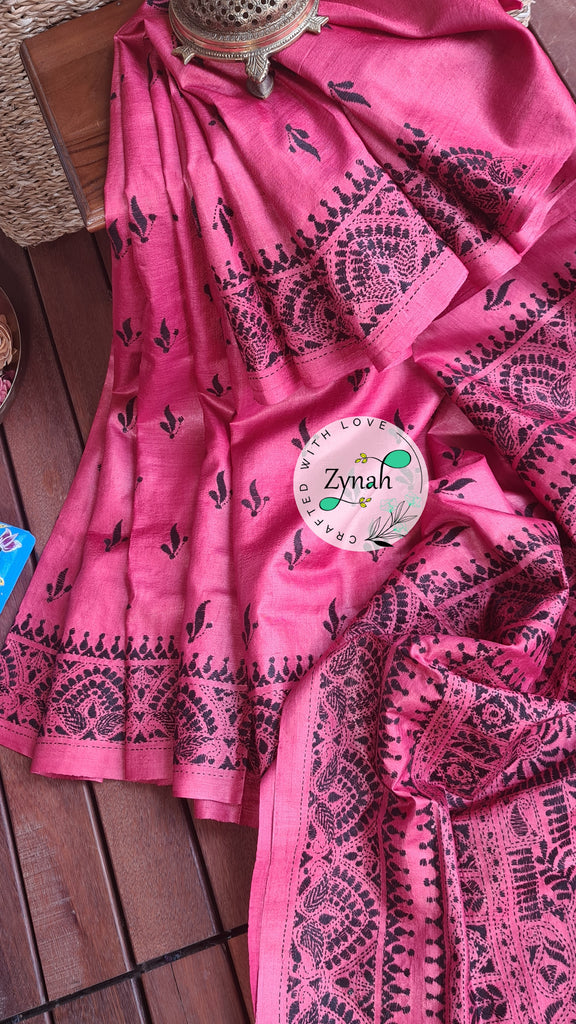 Zynah Pure Tussar Silk Kantha Saree; Custom Stitched/Ready-made Blouse, Fall, Petticoat; Shipping available USA, Worldwide