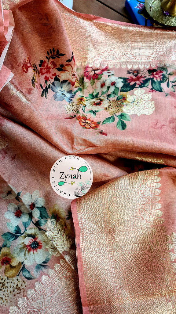 Zynah Pure Tussar Banarasi Silk Saree; Custom Stitched/Ready-made Blouse, Fall, Petticoat; Shipping available USA, Worldwide
