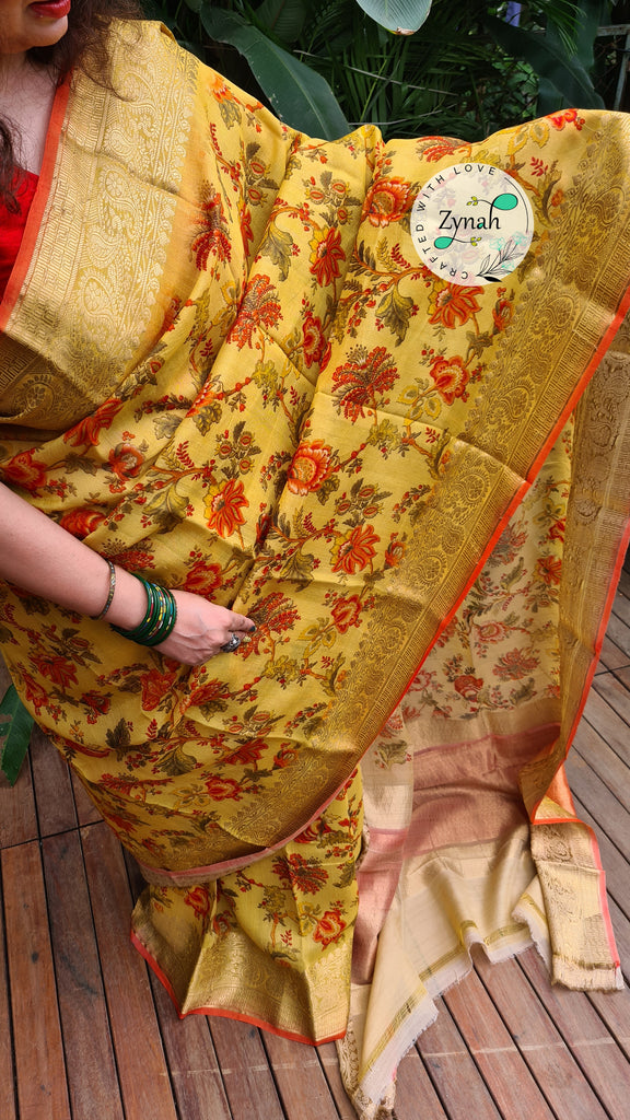 Zynah Pure Tussar Banarasi Silk Saree; Custom Stitched/Ready-made Blouse, Fall, Petticoat; Shipping available USA, Worldwide