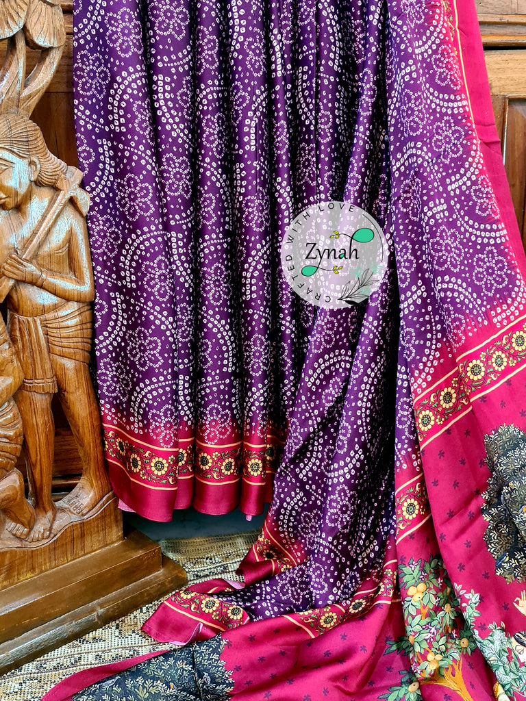 Zynah Pure Gajji Silk Saree with Bandhani & Pichwai Prints, Amdavadi Pallu; Custom Stitched/Ready-made Blouse, Fall, Petticoat; Shipping available USA, Worldwide
