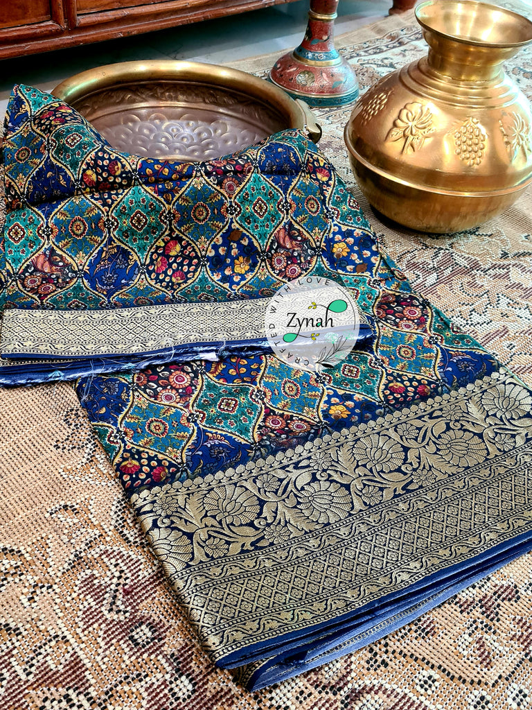 Zynah Pure Munga Silk Saree with Trendy prints & Zari Weave Border; Custom Stitched/Ready-made Blouse, Fall, Petticoat; Shipping available USA, Worldwide