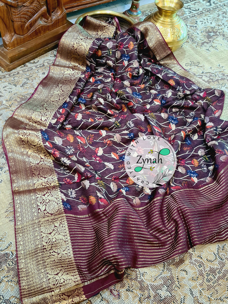 Zynah Pure Munga Silk Saree with Trendy prints & Zari Weave Border; Custom Stitched/Ready-made Blouse, Fall, Petticoat; Shipping available USA, Worldwide