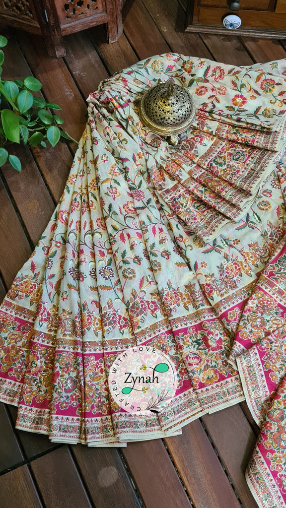 Zynah Pure Kani Silk Cotton Saree with Grand Pallu; Custom Stitched/Ready-made Blouse, Fall, Petticoat; Shipping available USA, Worldwide