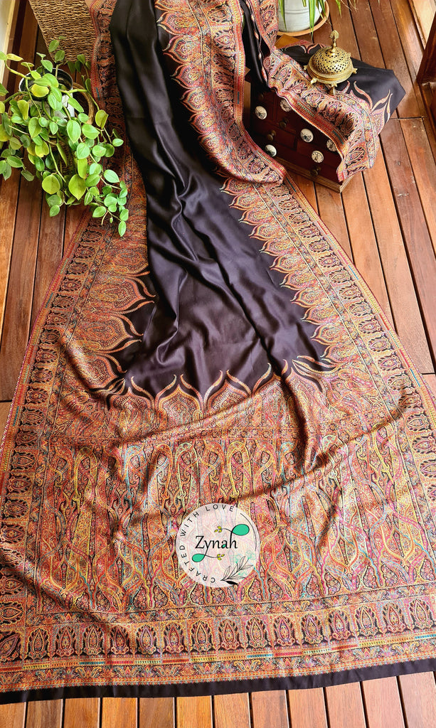 Zynah Pure Silk Kani Jamawar Saree with Grand Pallu & Border; Custom Stitched/Ready-made Blouse, Fall, Petticoat; Shipping available USA, Worldwide