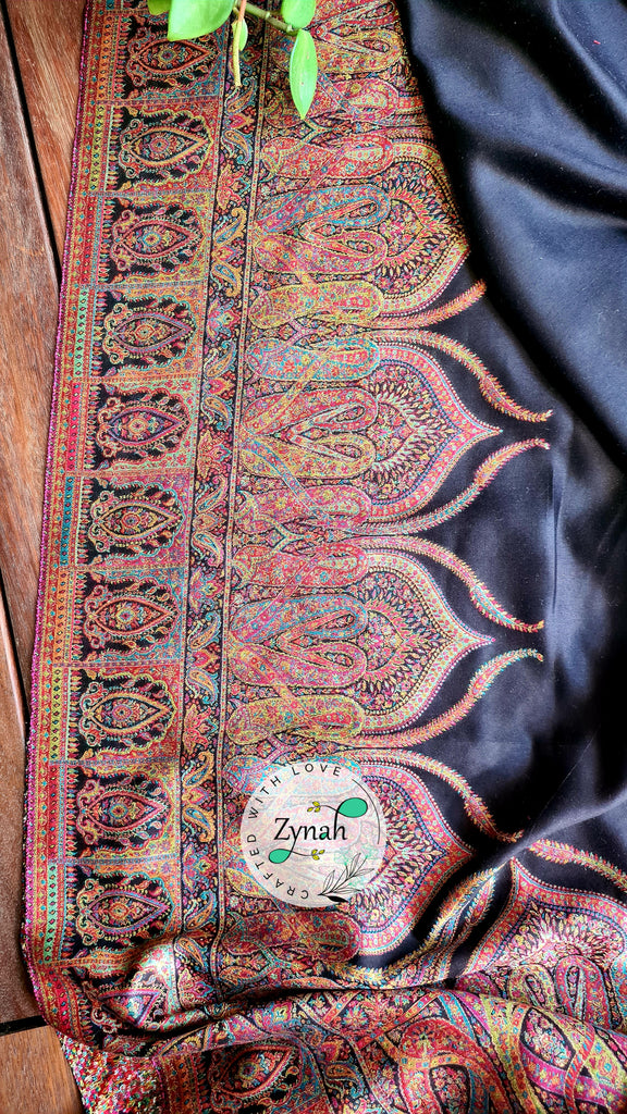Zynah Pure Silk Kani Jamawar Saree with Grand Pallu & Border; Custom Stitched/Ready-made Blouse, Fall, Petticoat; Shipping available USA, Worldwide