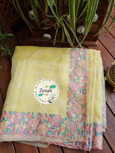 Zynah Pure Organza Silk Saree with Scalloped Border, Thread Embroidery & Sequence Work; Custom Stitched/Ready-made Blouse, Fall, Petticoat; Shipping available USA, Worldwide Zynah Pure Organza Silk Saree with Scalloped Border, Thread Embroidery & Sequence Work; Custom Stitched/Ready-made Blouse, Fall, Petticoat; Shipping available USA, Worldwide