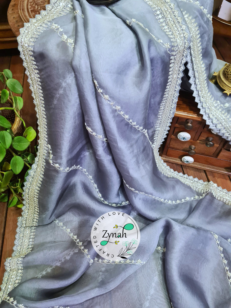 Zynah Pure Organza Silk Saree with Beads, Sequence Work; Custom Stitched/Ready-made Blouse, Fall, Petticoat; Shipping available USA, Worldwide