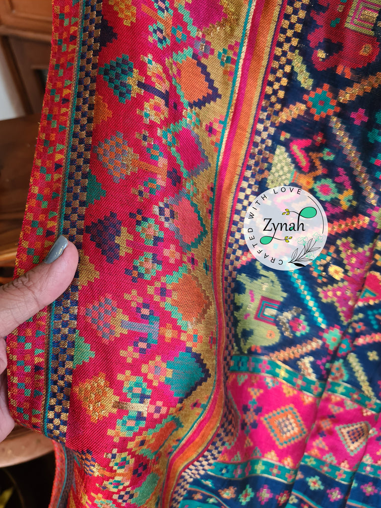 Zynah Blue Color Pure Kani Silk Saree with Grand Pallu; Custom Stitched/Ready-made Blouse, Fall, Petticoat; Shipping available USA, Worldwide