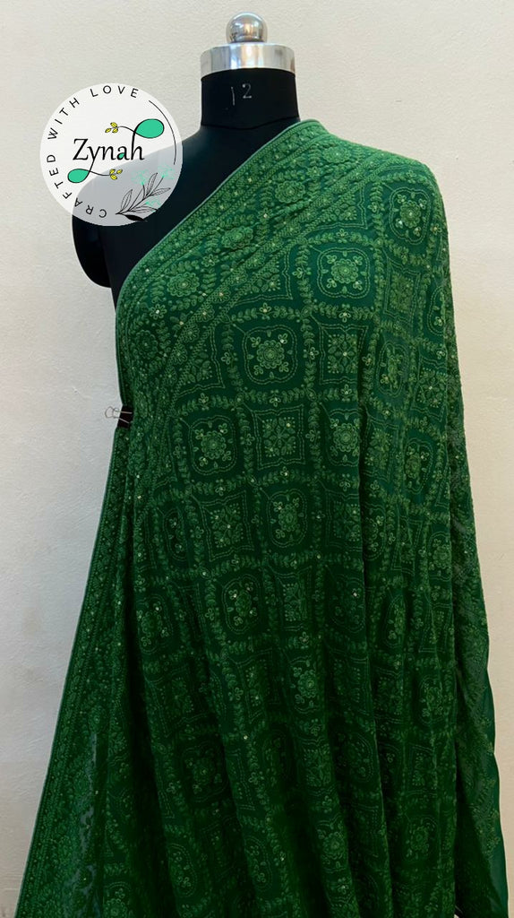 Zynah Pure Georgette Chikankari Saree with Sequence work; Custom Stitched/Ready-made Blouse, Fall, Petticoat; Shipping available USA, Worldwide