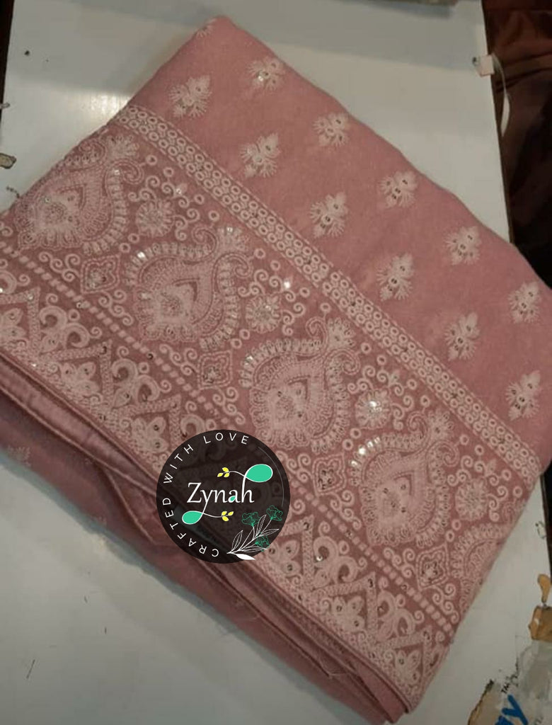 Zynah Pure Georgette Saree with Chikankari & Sequence work; Custom Stitched/Ready-made Blouse, Fall, Petticoat; Shipping available USA, Worldwide