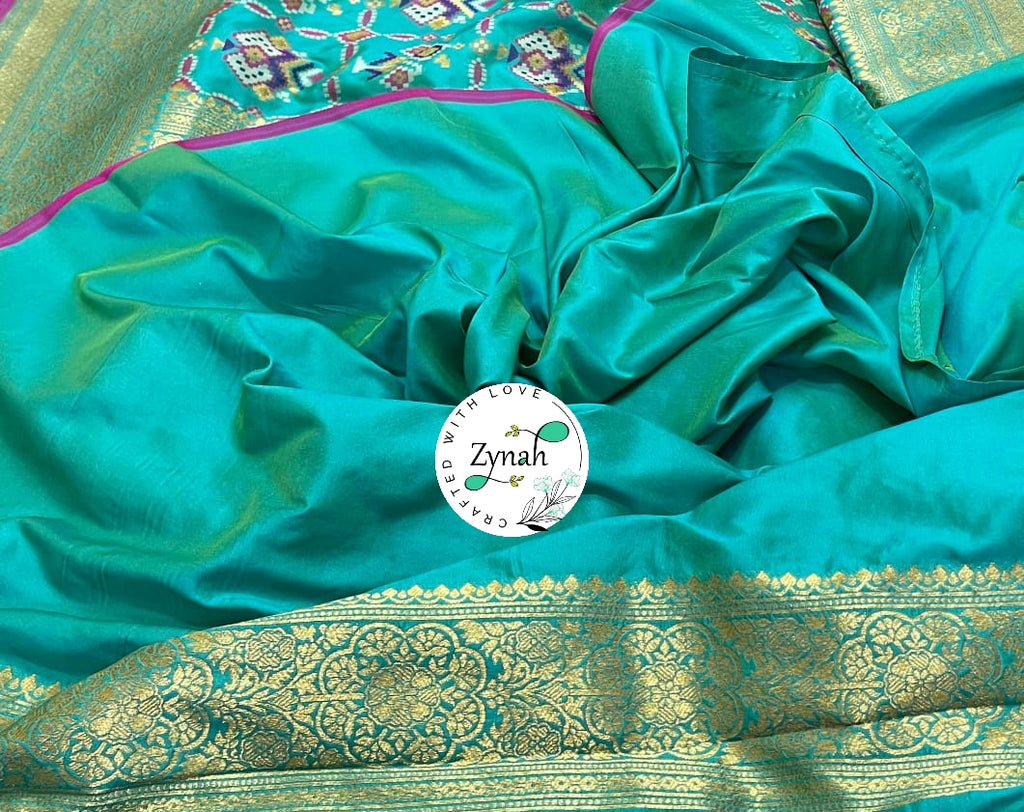 Zynah Pure Banarasi Soft Silk Saree with Patan Patola Weave; Custom Stitched/Ready-made Blouse, Fall, Petticoat; Shipping available USA, Worldwide