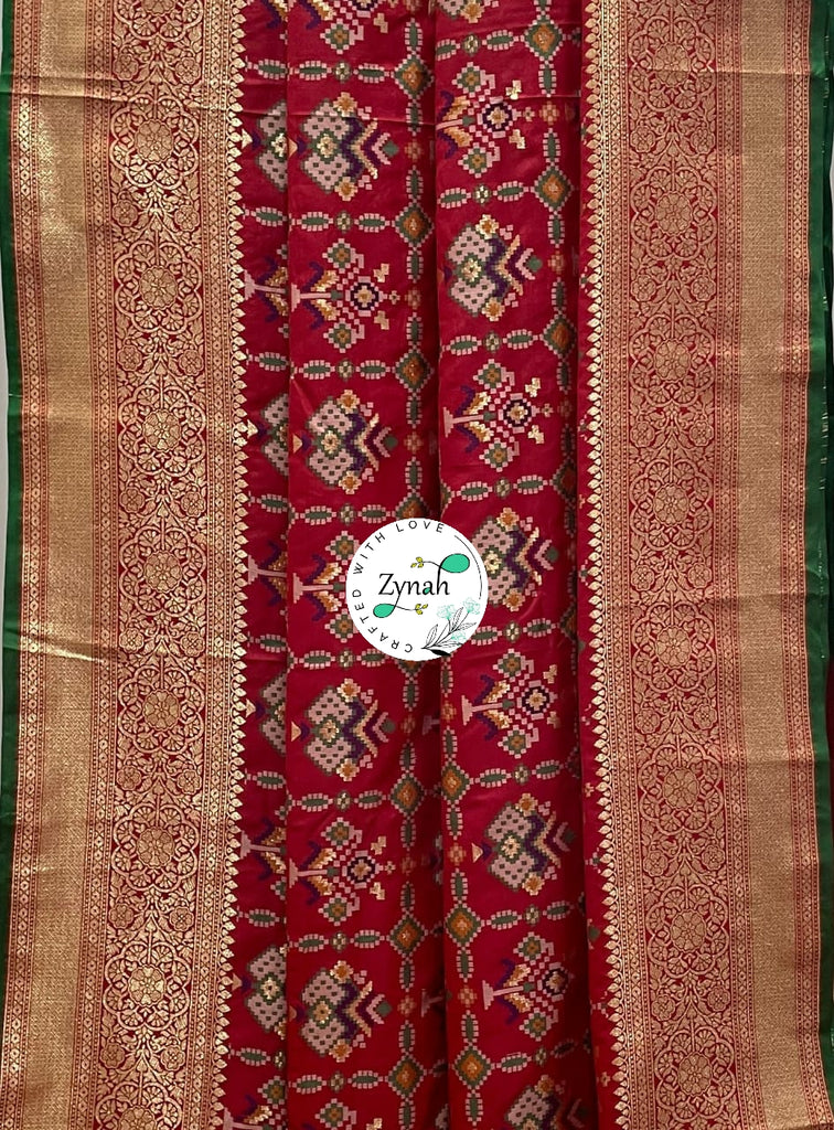 Zynah Pure Banarasi Soft Silk Saree with Patan Patola Weave; Custom Stitched/Ready-made Blouse, Fall, Petticoat; Shipping available USA, Worldwide