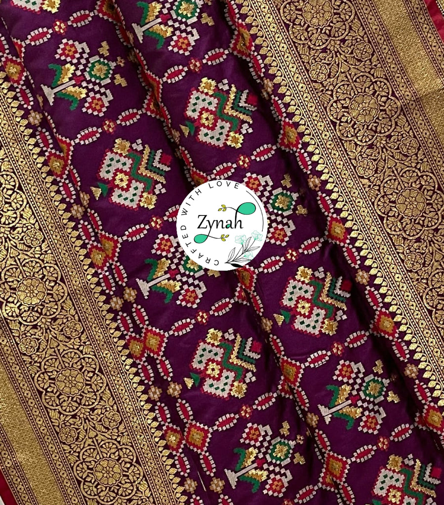 Zynah Pure Banarasi Soft Silk Saree with Patan Patola Weave; Custom Stitched/Ready-made Blouse, Fall, Petticoat; Shipping available USA, Worldwide