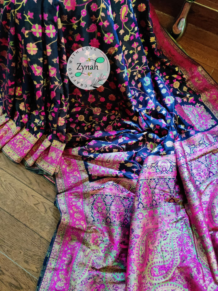 Zynah Pure Kani Silk Cotton Saree with Grand Pallu & Jaal woven body; Custom Stitched/Ready-made Blouse, Fall, Petticoat; Shipping available USA, Worldwide