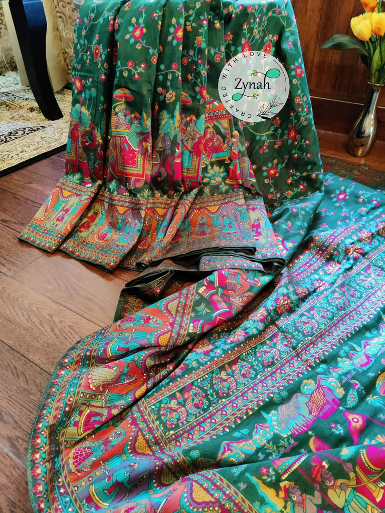 Zynah Pure Kani Silk Cotton Saree with Vibrant Colour Weave; Custom Stitched/Ready-made Blouse, Fall, Petticoat; Shipping available USA, Worldwide