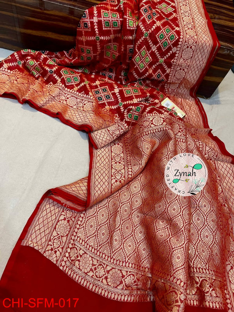 Zynah Pure Khaddi Georgette Meenakari Saree with Golden Zari Weave; Custom Stitched/Ready-made Blouse, Fall, Petticoat; Shipping available USA, Worldwide