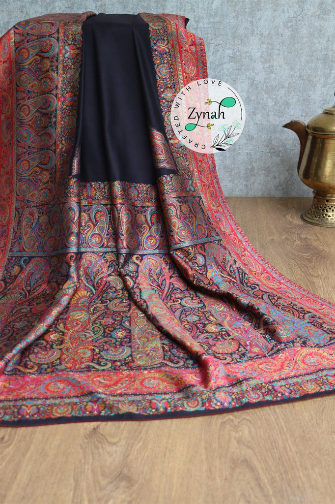 Zynah Pure Silk Kani Jamawar Saree with Grand Pallu & Border; Custom Stitched/Ready-made Blouse, Fall, Petticoat; Shipping available USA, Worldwide