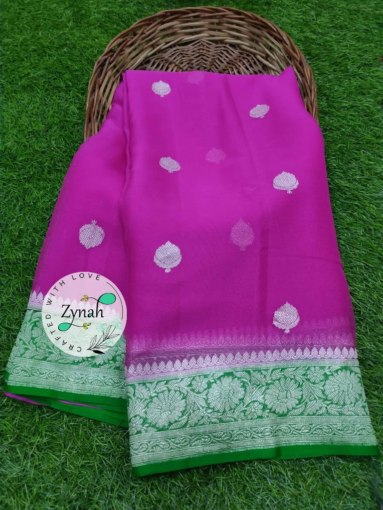 Zynah Pure Banarasi Handloom Khaddi Georgette Saree with Zari Weave; Custom Stitched/Ready-made Blouse, Fall, Petticoat; Shipping available USA, Worldwide
