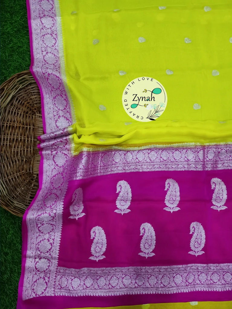 Zynah Pure Banarasi Handloom Khaddi Georgette Saree with Zari Weave; Custom Stitched/Ready-made Blouse, Fall, Petticoat; Shipping available USA, Worldwide