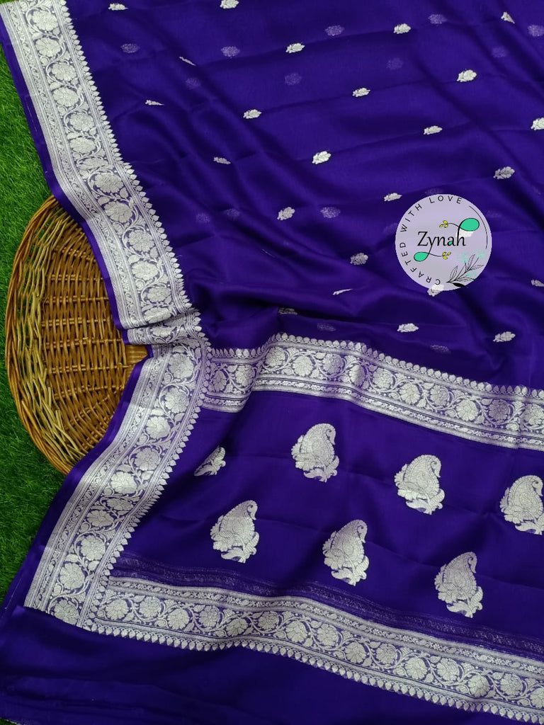 Zynah Pure Banarasi Handloom Khaddi Georgette Saree with Zari Border & Butis; Custom Stitched/Ready-made Blouse, Fall, Petticoat; Shipping available USA, Worldwide