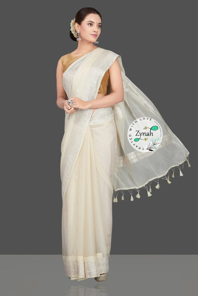 Zynah Pure Banarasi Handloom Khaddi Georgette Saree with Zari Border & Butis; Custom Stitched/Ready-made Blouse, Fall, Petticoat; Shipping available USA, Worldwide