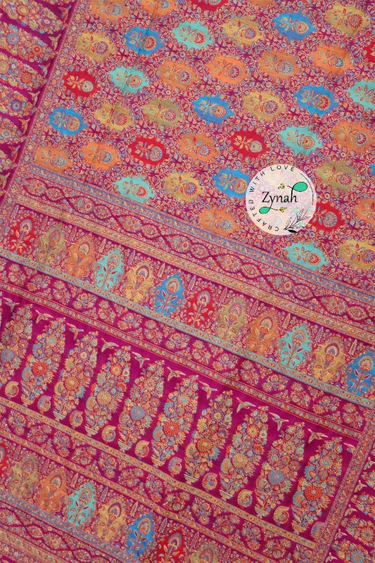 Zynah Pure Silk Kani Jamawar Saree with Grand Pallu & Border; Custom Stitched/Ready-made Blouse, Fall, Petticoat; Shipping available USA, Worldwide