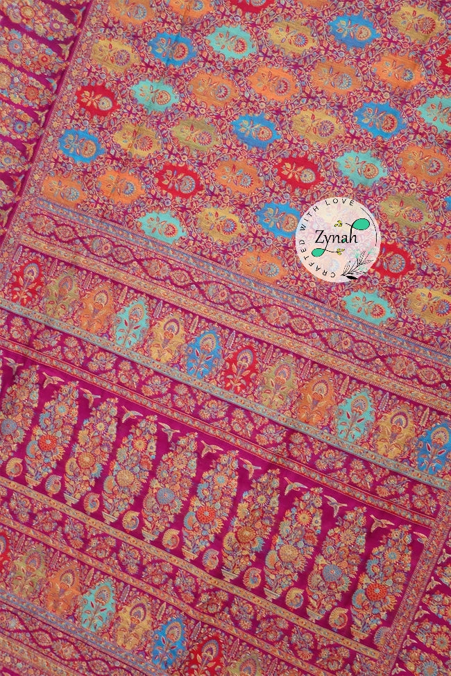 Zynah Pure Silk Kani Jamawar Saree with Grand Pallu & Border; Custom Stitched/Ready-made Blouse, Fall, Petticoat; Shipping available USA, Worldwide