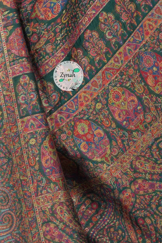 Zynah Pure Silk Kani Jamawar Saree with Grand Pallu & Border; Custom Stitched/Ready-made Blouse, Fall, Petticoat; Shipping available USA, Worldwide