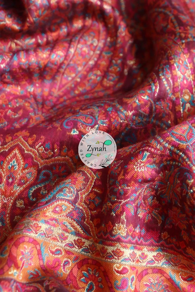 Zynah Pure Silk Kani Jamawar Saree with Grand Pallu & Border; Custom Stitched/Ready-made Blouse, Fall, Petticoat; Shipping available USA, Worldwide