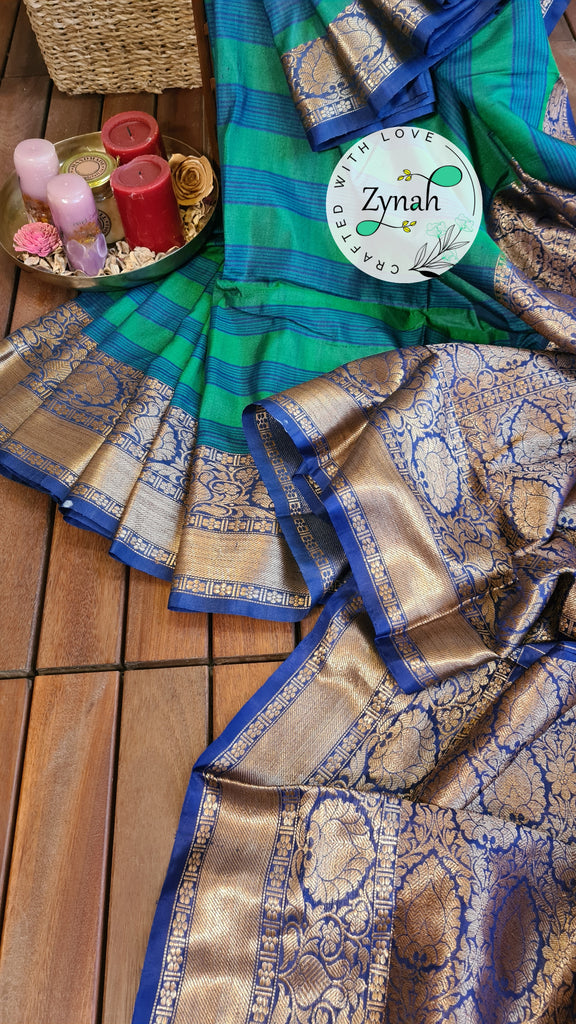 Zynah Pure Tussar Banarasi Silk Saree with Antique Zari; Custom Stitched/Ready-made Blouse, Fall, Petticoat; Shipping available USA, Worldwide
