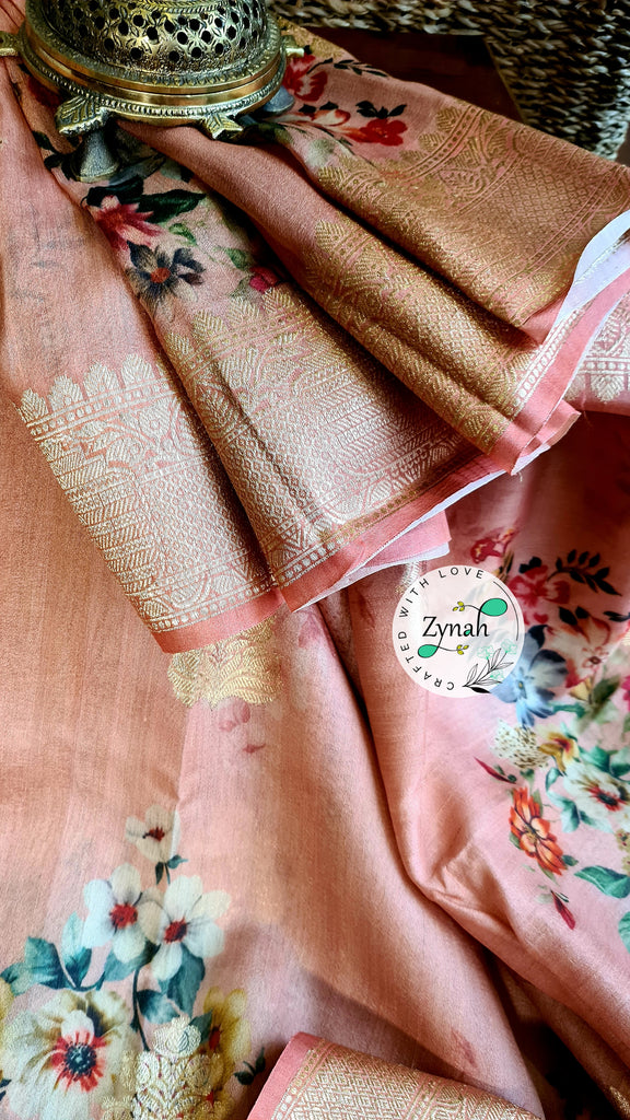 Zynah Pure Tussar Banarasi Silk Saree; Custom Stitched/Ready-made Blouse, Fall, Petticoat; Shipping available USA, Worldwide