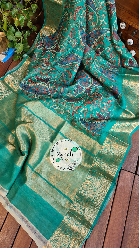 Zynah Pure Tussar Banarasi Silk Saree; Custom Stitched/Ready-made Blouse, Fall, Petticoat; Shipping available USA, Worldwide