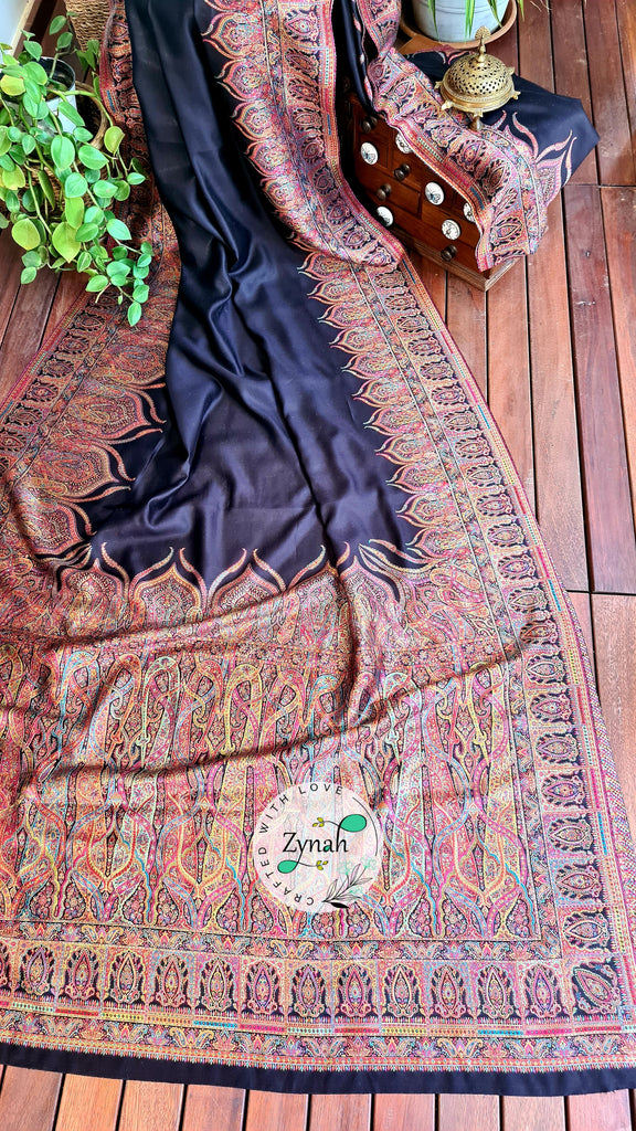 Zynah Pure Silk Kani Jamawar Saree with Grand Pallu & Border; Custom Stitched/Ready-made Blouse, Fall, Petticoat; Shipping available USA, Worldwide