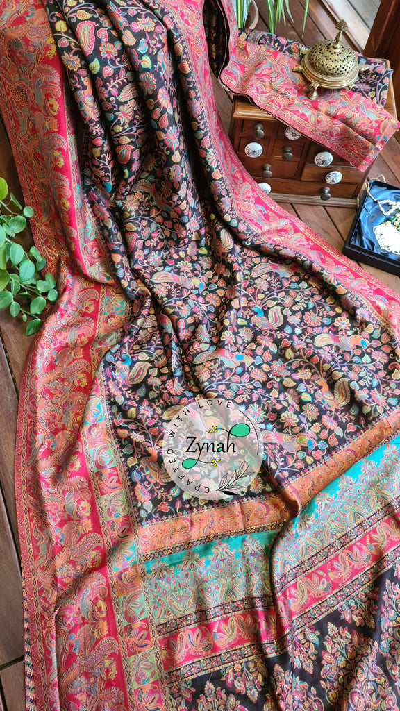 Zynah Pure Kani Silk Saree with Grand Pallu; Custom Stitched/Ready-made Blouse, Fall, Petticoat; Shipping available USA, Worldwide