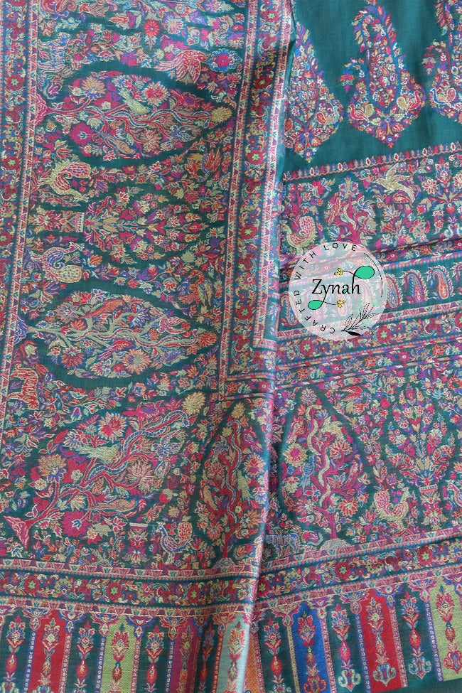 Zynah Pure Silk Kani Jamawar Saree with Grand Pallu & Border; Custom Stitched/Ready-made Blouse, Fall, Petticoat; Shipping available USA, Worldwide