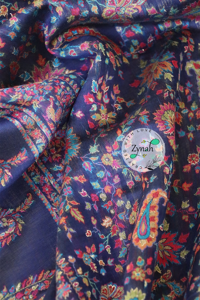 Zynah Pure Silk Kani Jamawar Saree with Grand Pallu & Border; Custom Stitched/Ready-made Blouse, Fall, Petticoat; Shipping available USA, Worldwide