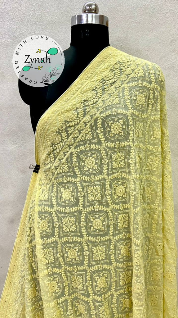 Zynah Pure Georgette Chikankari Saree with Sequence work; Custom Stitched/Ready-made Blouse, Fall, Petticoat; Shipping available USA, Worldwide