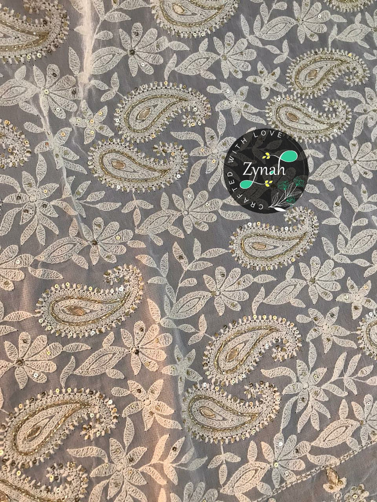 Zynah Pure Georgette Saree, Chikankari with Gotapatti Cut-work; Custom Stitched/Ready-made Blouse, Fall, Petticoat; Shipping available USA, Worldwide