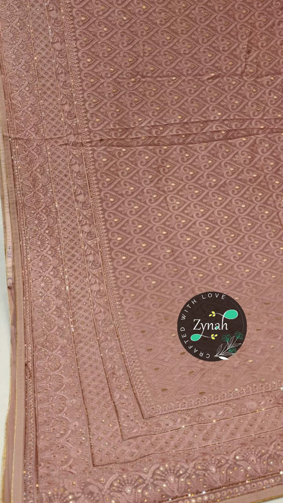 Zynah Pure Georgette Saree with Chikankari & Gotapatti Cut-work; Custom Stitched/Ready-made Blouse, Fall, Petticoat; Shipping available USA, Worldwide