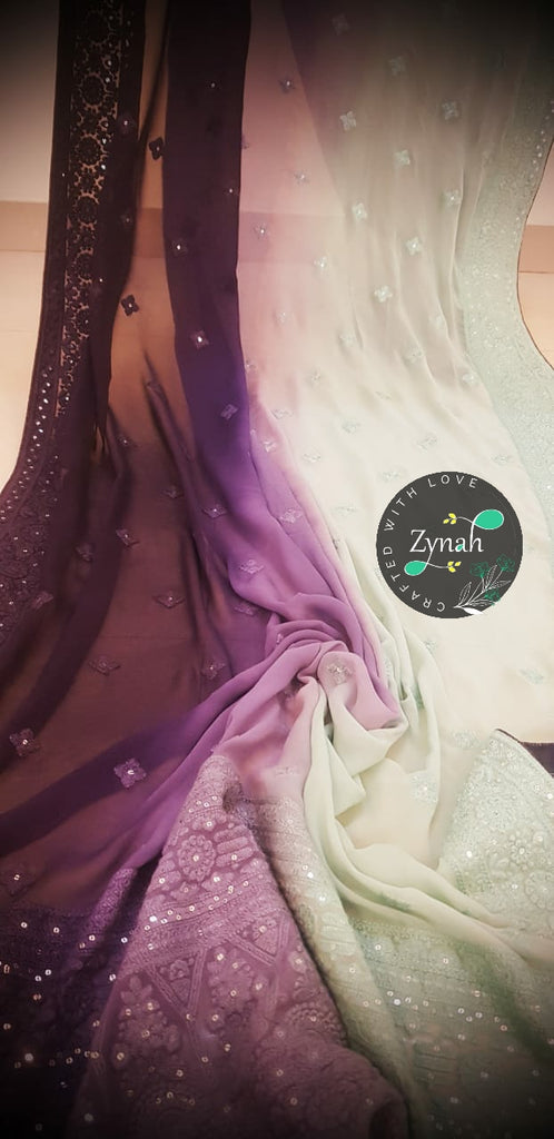 Zynah Pure Georgette Double-shaded Chikankari Saree with Sequence work; Custom Stitched/Ready-made Blouse, Fall, Petticoat; Shipping available USA, Worldwide