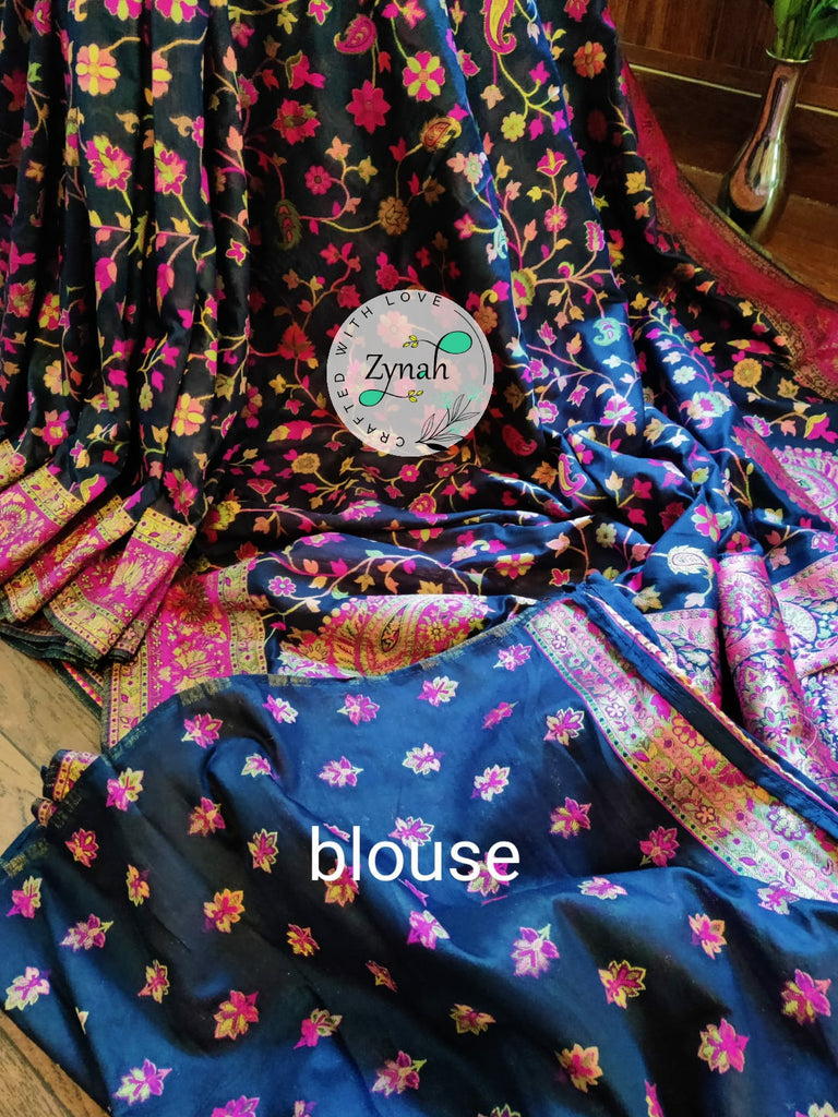 Zynah Pure Kani Silk Cotton Saree with Grand Pallu & Jaal woven body; Custom Stitched/Ready-made Blouse, Fall, Petticoat; Shipping available USA, Worldwide